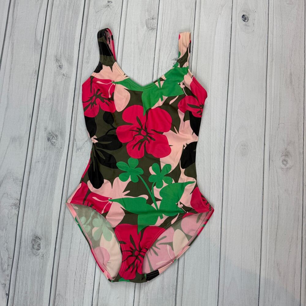 Floral One Piece Swimsuit EU 36 XS Pink Green Retro Tropical